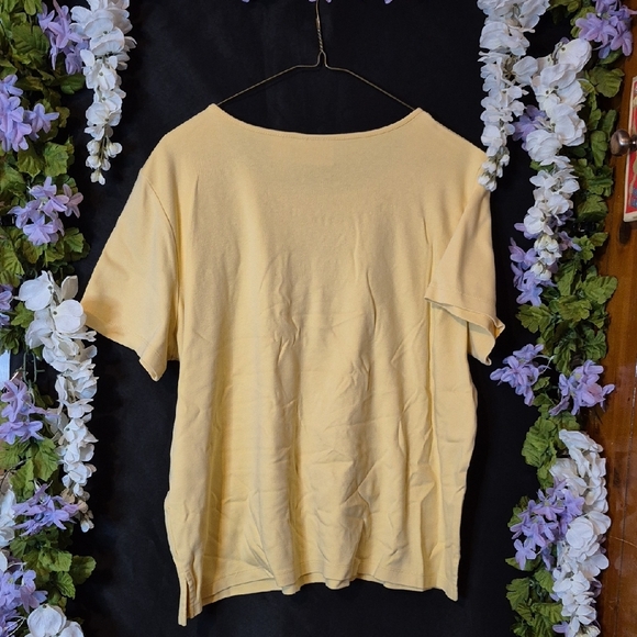 Alfred Dunner Pale Yellow Floral Appliqué Short Sleeve Tee - Picture 3 of 3